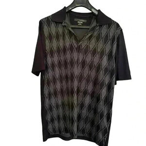 Greg Norman Play Dry Men's Black Diamond Golf Polo Shirt Short Sleeve Size L
